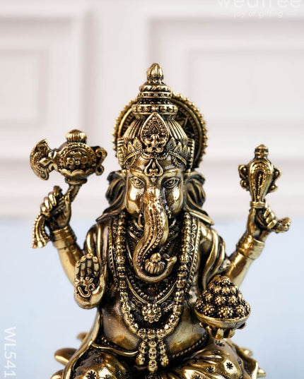 Brass Antique Ganesha Idol - 4 inch - WL5412 - Brass Antique
