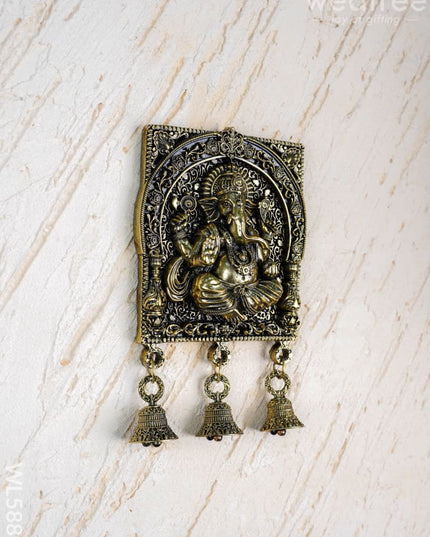 Brass Antique Ganesha Wall Hanging with Bell - 7 inch - WL5886 - Brass Wall Hanging