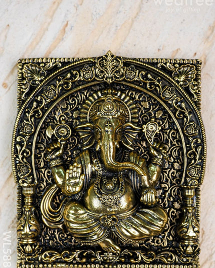 Brass Antique Ganesha Wall Hanging with Bell - 7 inch - WL5886 - Brass Wall Hanging