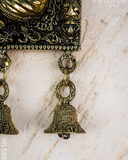 Brass Antique Ganesha Wall Hanging with Bell - 7 inch - WL5886 - Brass Wall Hanging