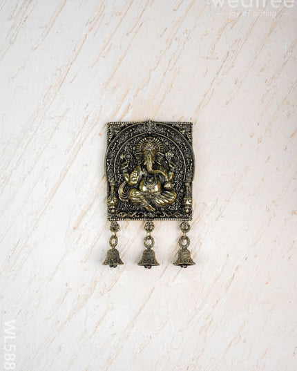Brass Antique Ganesha Wall Hanging with Bell - 7 inch - WL5886 - Brass Wall Hanging
