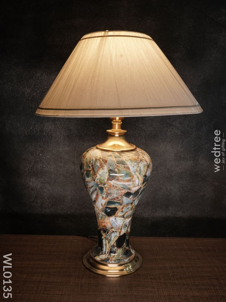 Brass Antique Green Marble Table Lamp With White Top - Wl0135 Lamp Shades