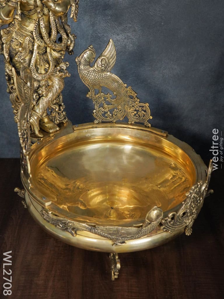 Brass Antique Krishna Urli - Wl2708