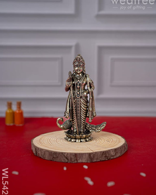 Brass Antique Murugan Idol - 4 inch - WL5420 - Brass Antique