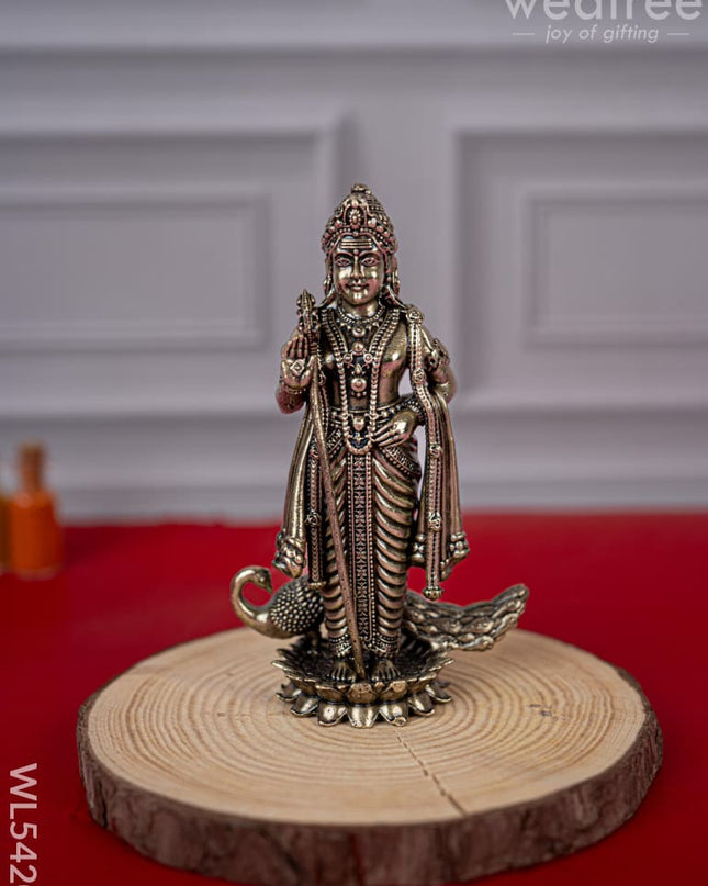 Brass Antique Murugan Idol - 4 inch - WL5420 - Brass Antique