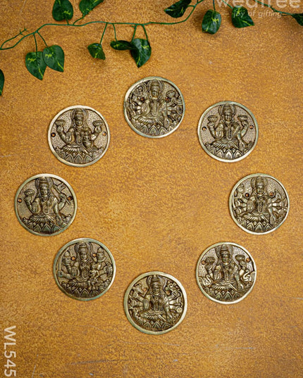 Brass Ashtalakshmi Plate Wall Hanging - Set of 8 - 3 inch - WL5458 - Brass Wall Hanging
