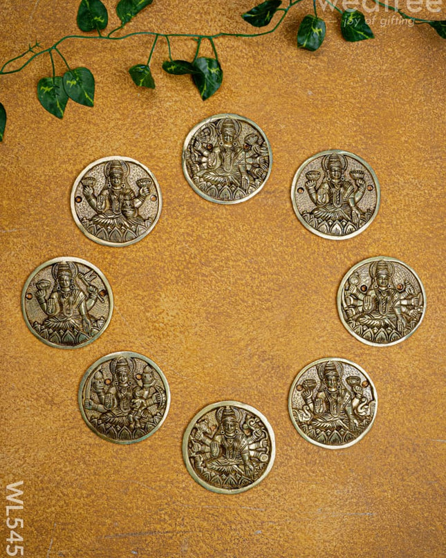 Brass Ashtalakshmi Plate Wall Hanging - Set of 8 - 3 inch - WL5458 - Brass Wall Hanging