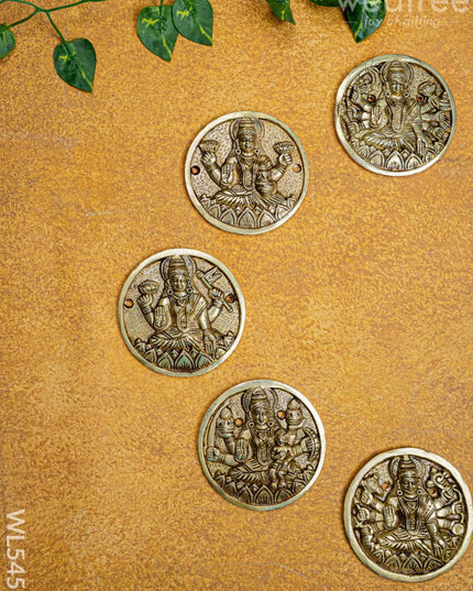 Brass Ashtalakshmi Plate Wall Hanging - Set of 8 - 3 inch - WL5458 - Brass Wall Hanging