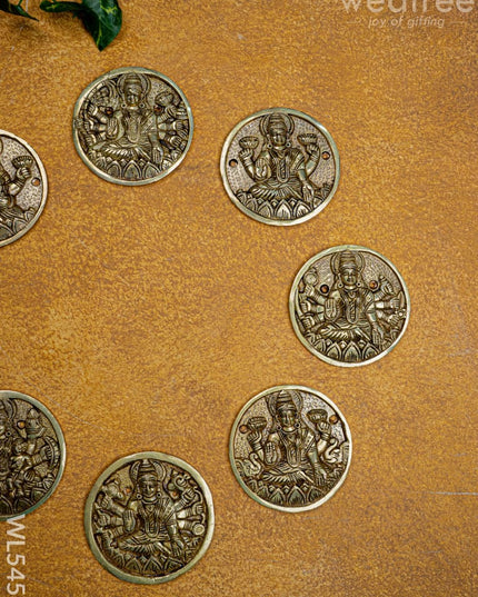 Brass Ashtalakshmi Plate Wall Hanging - Set of 8 - 3 inch - WL5458 - Brass Wall Hanging