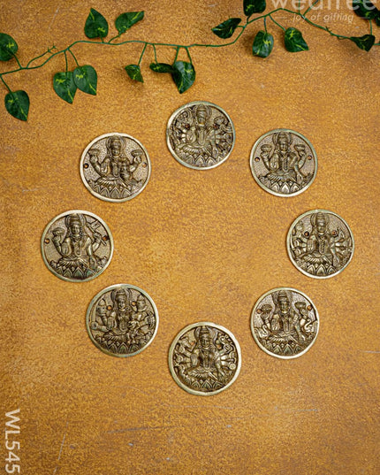Brass Ashtalakshmi Plate Wall Hanging - Set of 8 - 3 inch - WL5458 - Brass Wall Hanging