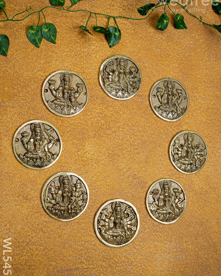 Brass Ashtalakshmi Plate Wall Hanging - Set of 8 - 3 inch - WL5458 - Brass Wall Hanging