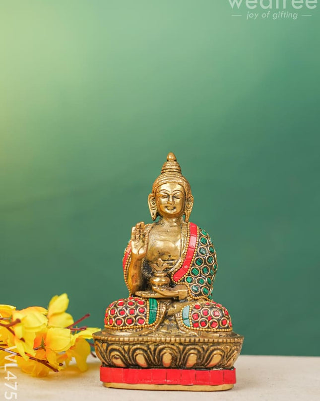 Brass Buddha Idol With Stonework - Wl4753 Figurines