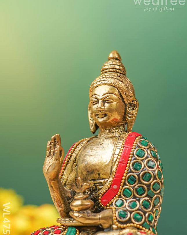 Brass Buddha Idol With Stonework - Wl4753 Figurines