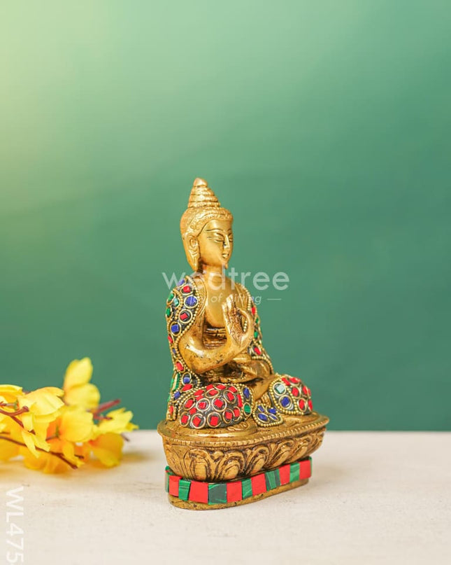 Brass Buddha Idol With Stonework - Wl4754 Figurines