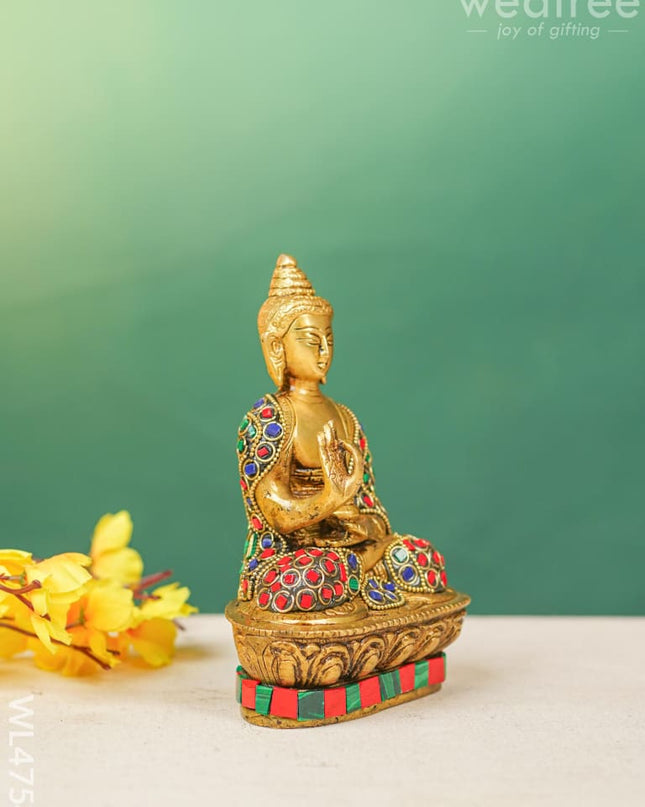 Brass Buddha Idol With Stonework - Wl4754 Figurines