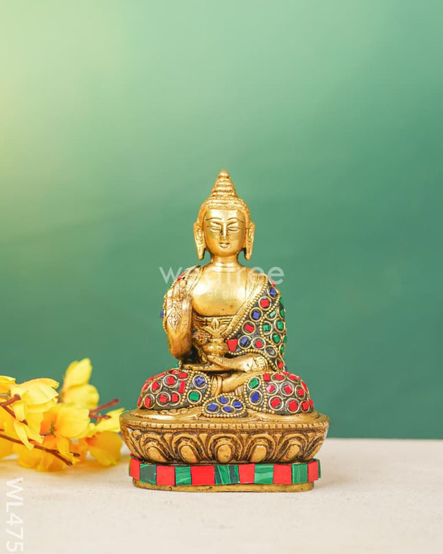 Brass Buddha Idol With Stonework - Wl4754 Figurines