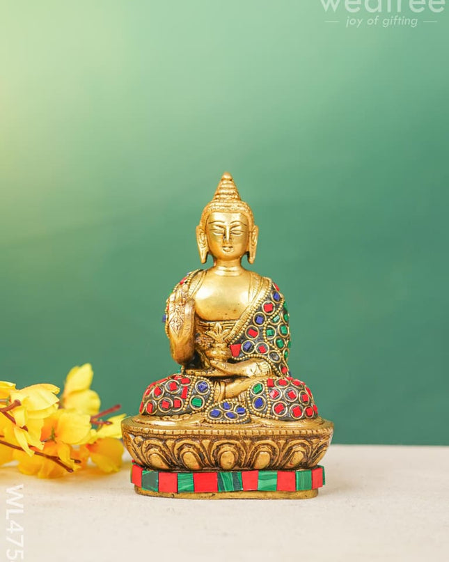 Brass Buddha Idol With Stonework - Wl4754 Figurines
