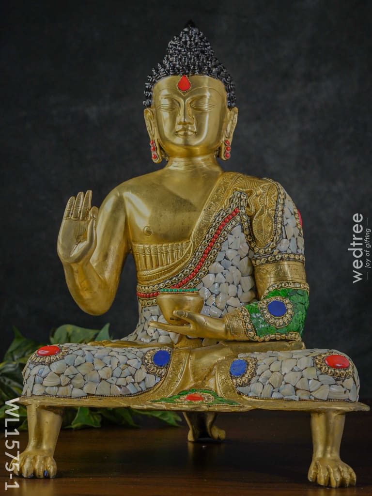 Brass Buddha With Stone Work - Wl1575 1 Figurines