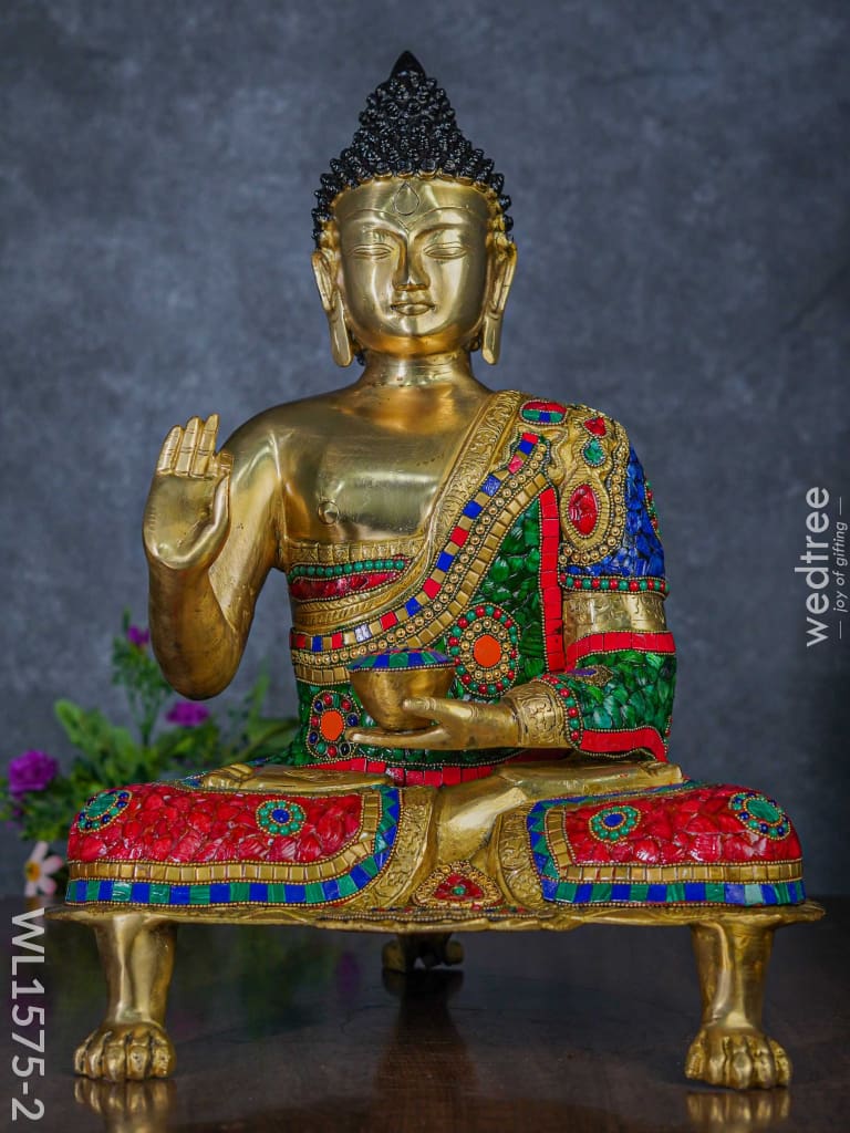 Brass Buddha With Stone Work - Wl1575 2 Figurines