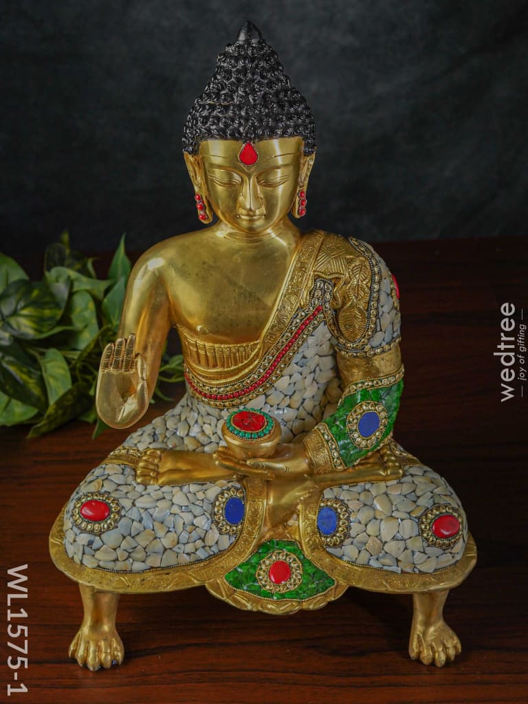 Brass Buddha With Stone Work - Wl1575 Figurines