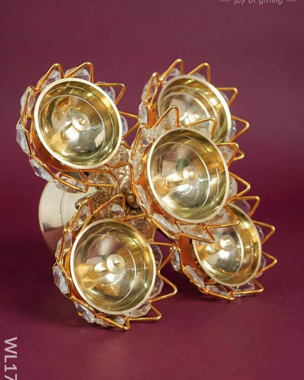 Brass Coated 5 Crystal Diya - WL1750 - Crystal gifts