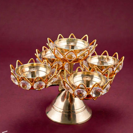 Brass Coated 5 Crystal Diya - WL1750 - Crystal gifts