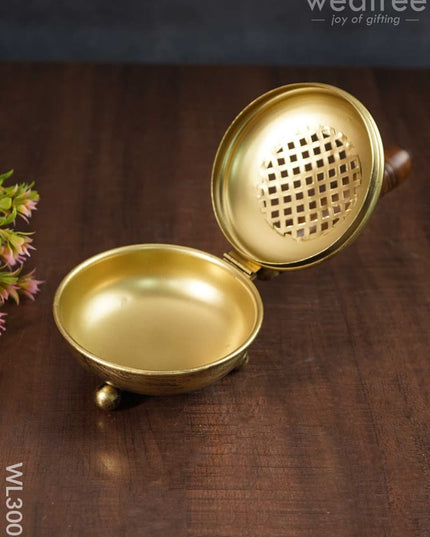 Brass Coated Dhoop Dhani With Wooden Handle - Wl3006 Utility
