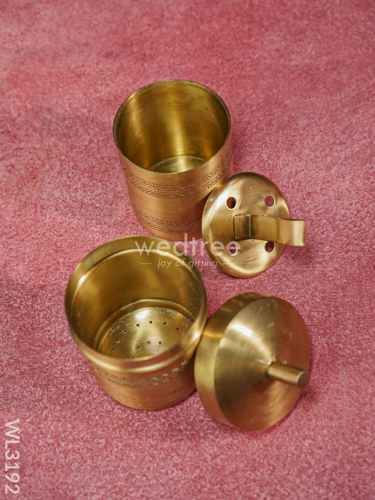 Pure Brass Coffee Filter And 2 Dabara Cup Set - Finely Etched In A Gift Pure Brass Coffee Filter And 2 Dabara Cup Set - Finely Etched In A Gift