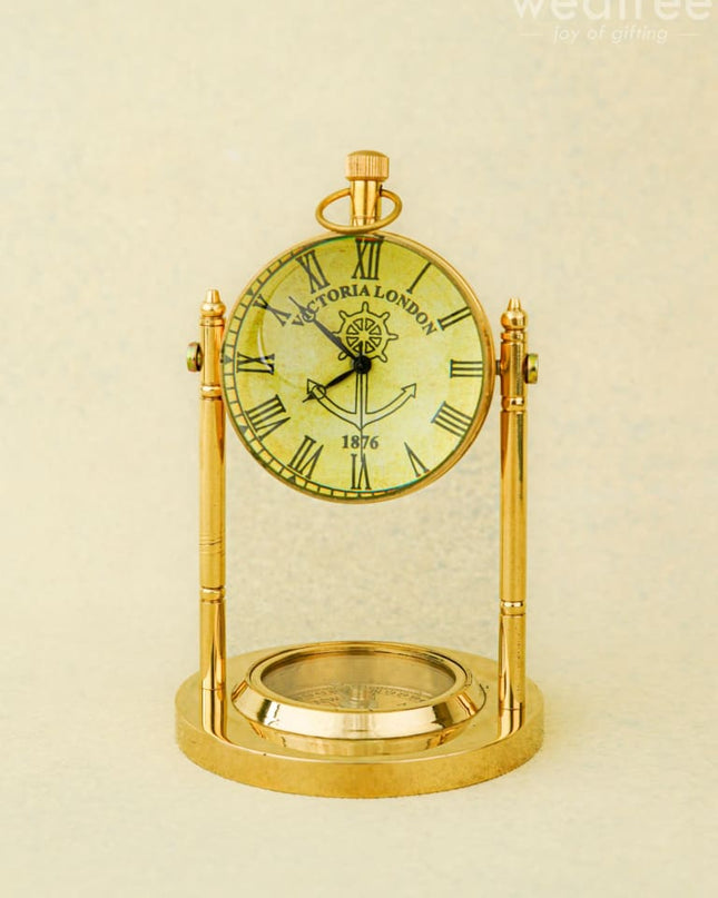Brass Compass with Clock - WL4574-1 - Brass Utility