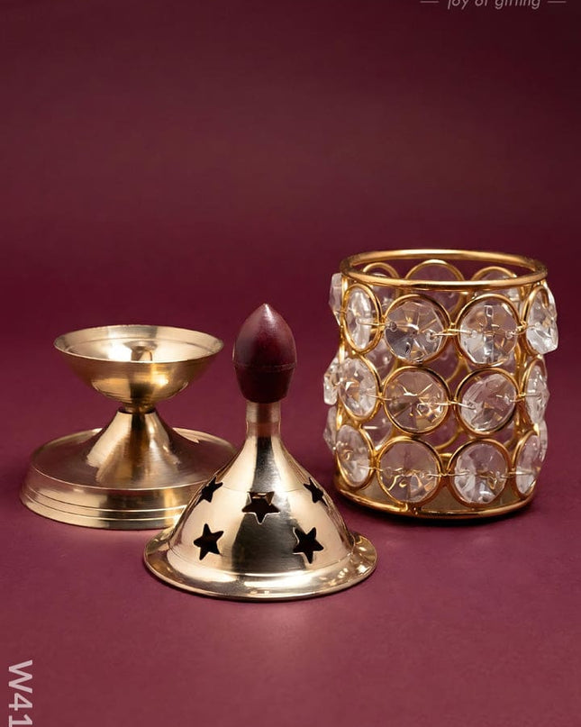 Brass Crystal Diya 1.5 inch - W4110 - Crystal Diya RG