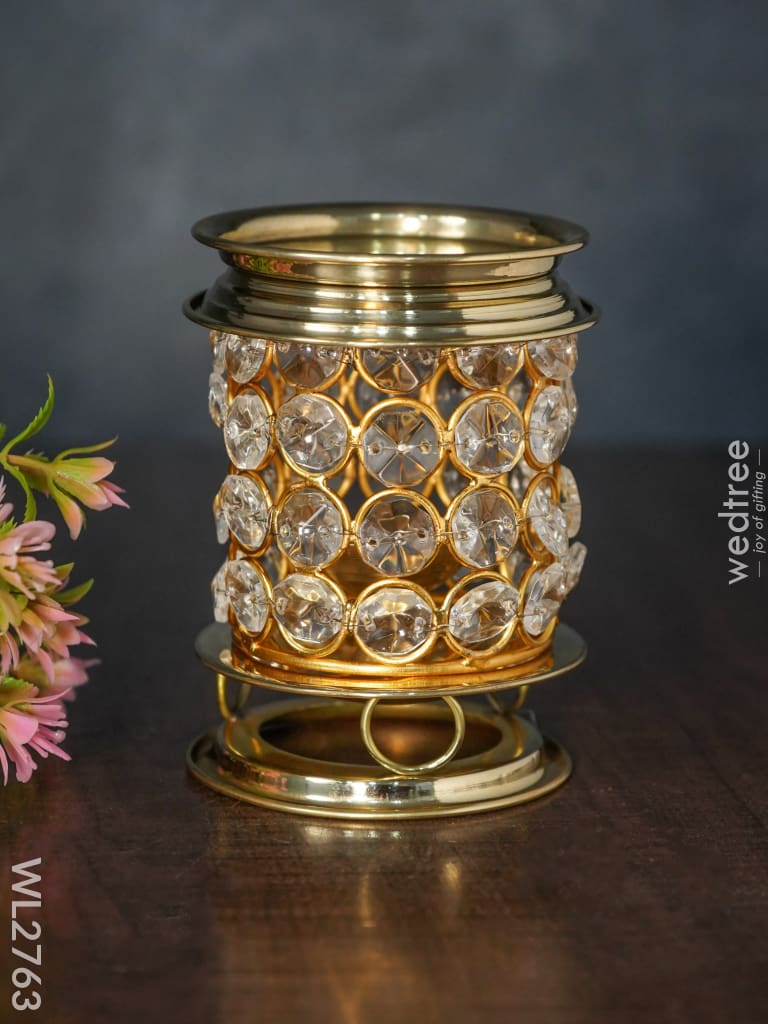 Brass Crystal Lamp With Diya - 4.5 Inch Wl2763 Gifts