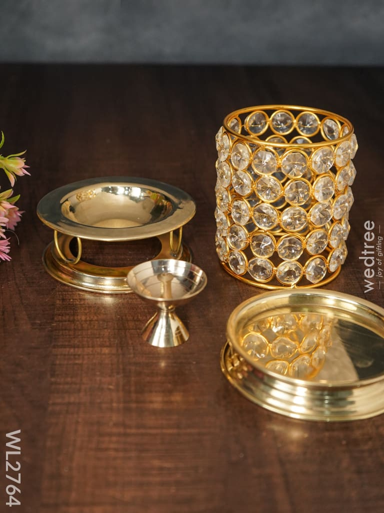 Brass Crystal Lamp With Diya - 5.5 Inch Wl2764 Gifts