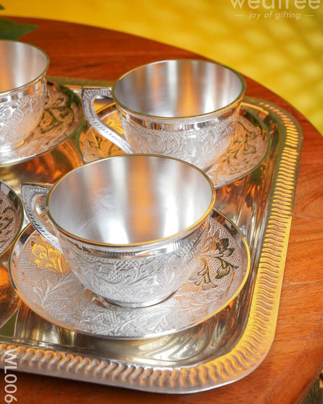 Brass Cup And Saucer With Tray Set - Wl0064 Utility