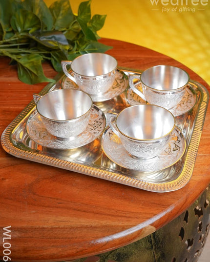 Brass Cup And Saucer With Tray Set - Wl0064 Utility