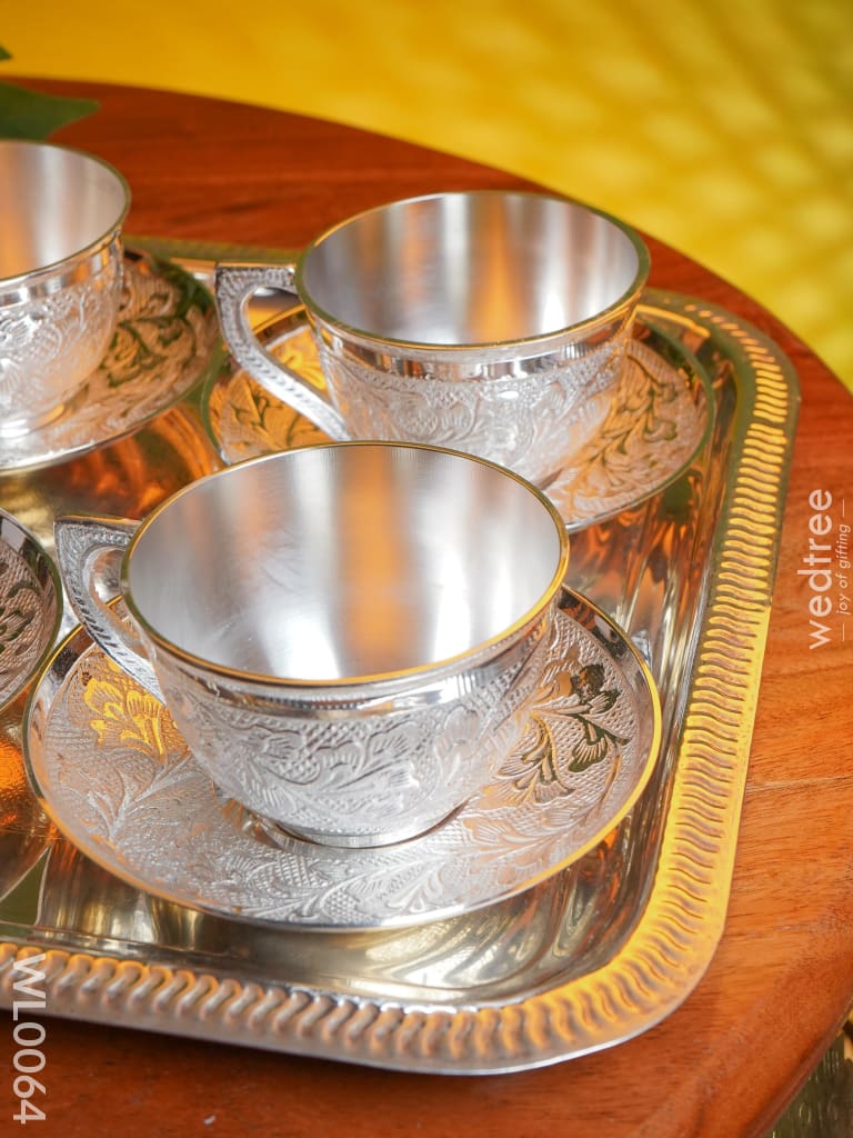 Brass Cup And Saucer With Tray Set - Wl0064 Utility