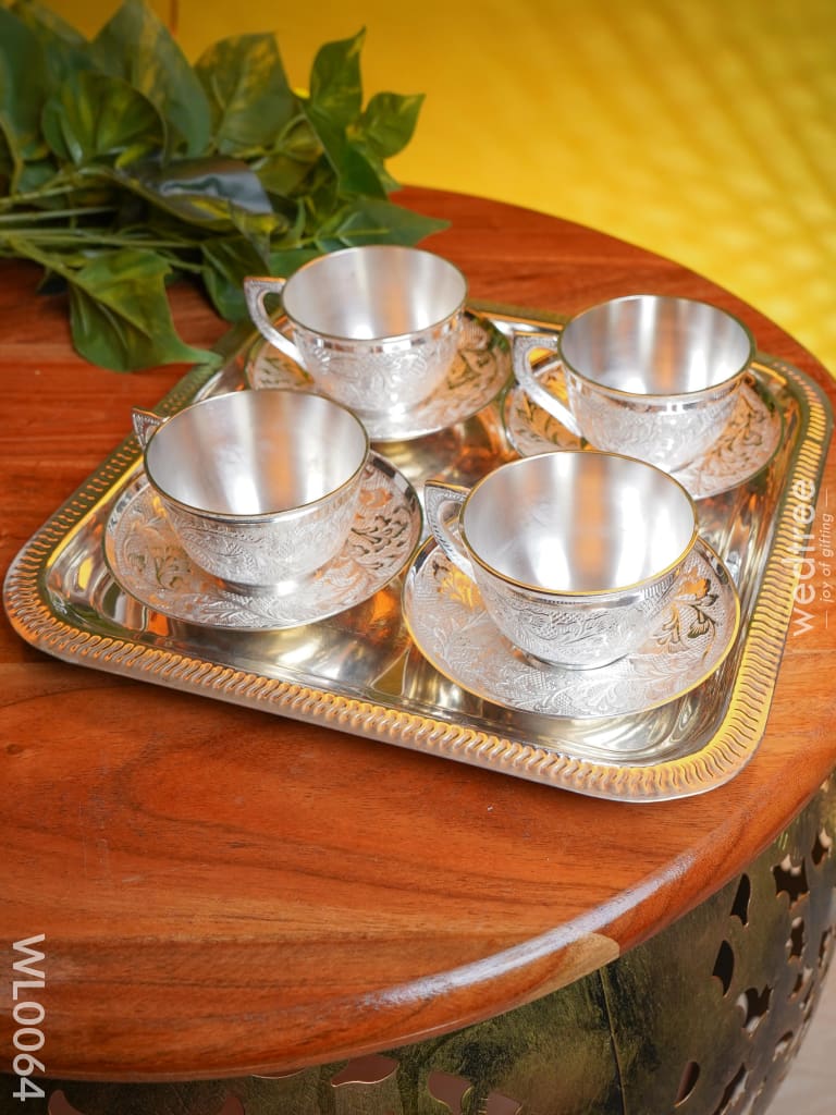 Brass Cup And Saucer With Tray Set - Wl0064 Utility