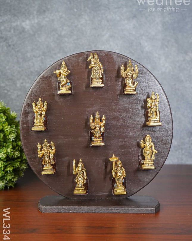 Brass Dasavathar Idols With Wooden Frame - Wl3341 Decor