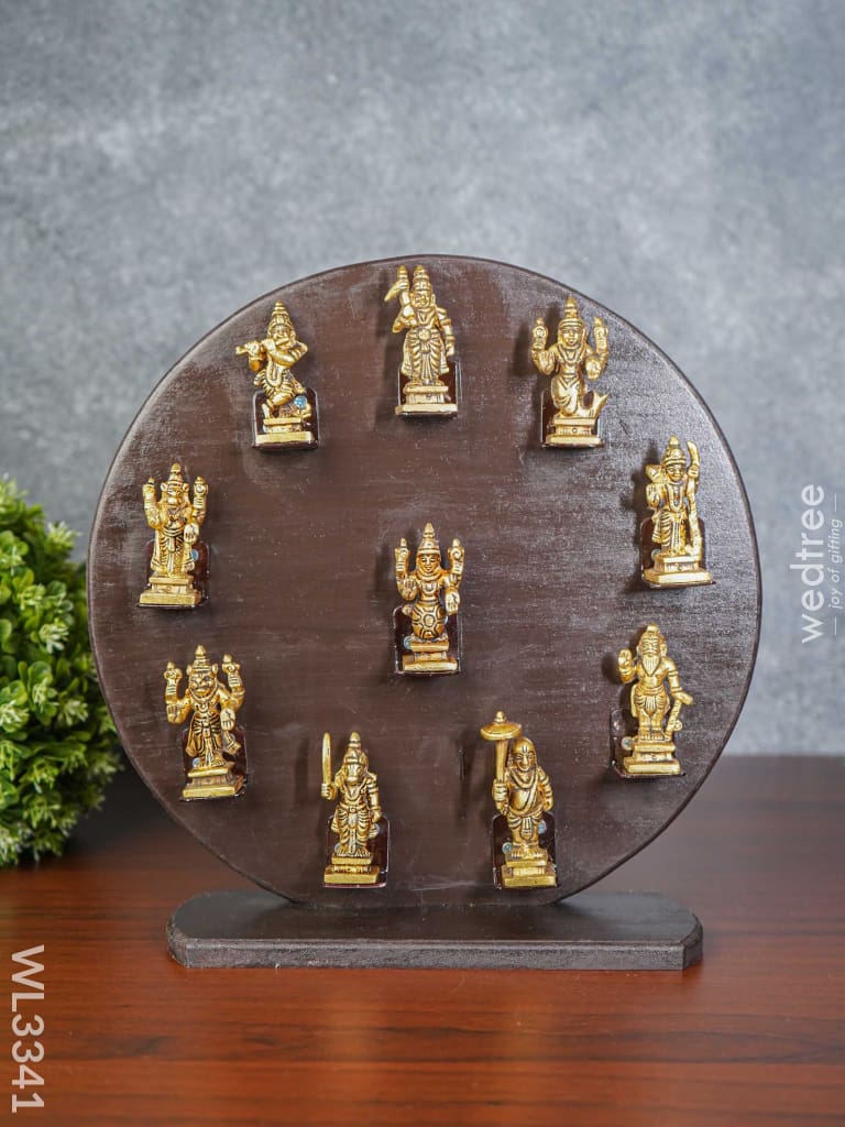 Brass Dasavathar Idols With Wooden Frame - Wl3341 Decor