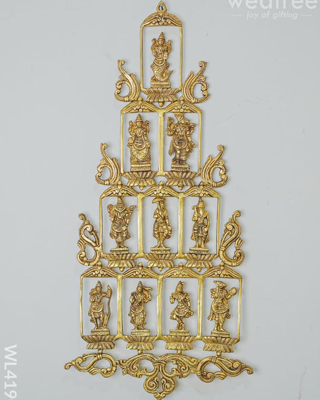 Brass Dasavathar Vertical Frame With Brown Antique Finish - Wl4190 Wall Hanging