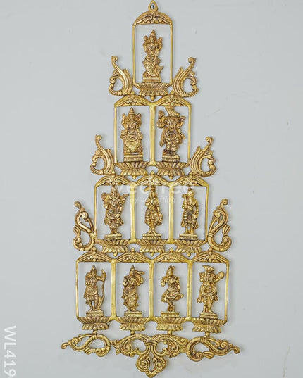 Brass Dasavathar Vertical Frame With Brown Antique Finish - Wl4190 Wall Hanging