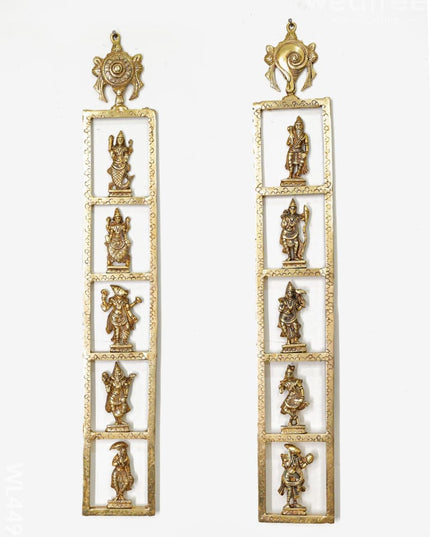 Brass Dasavatharam Vertical Frame With Shank Chakra - Set Of 2 Wl4492 Wall Hanging