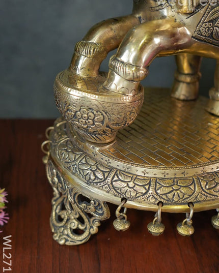 Brass Decorative Elephant 5 Face Diya With Bells - Wl2712