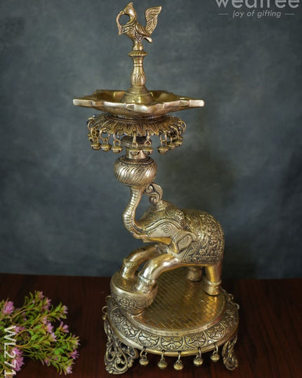 Brass Decorative Elephant 5 Face Diya With Bells - Wl2712