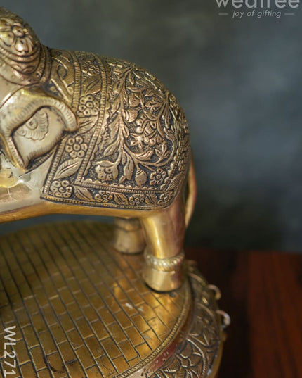 Brass Decorative Elephant 5 Face Diya With Bells - Wl2712