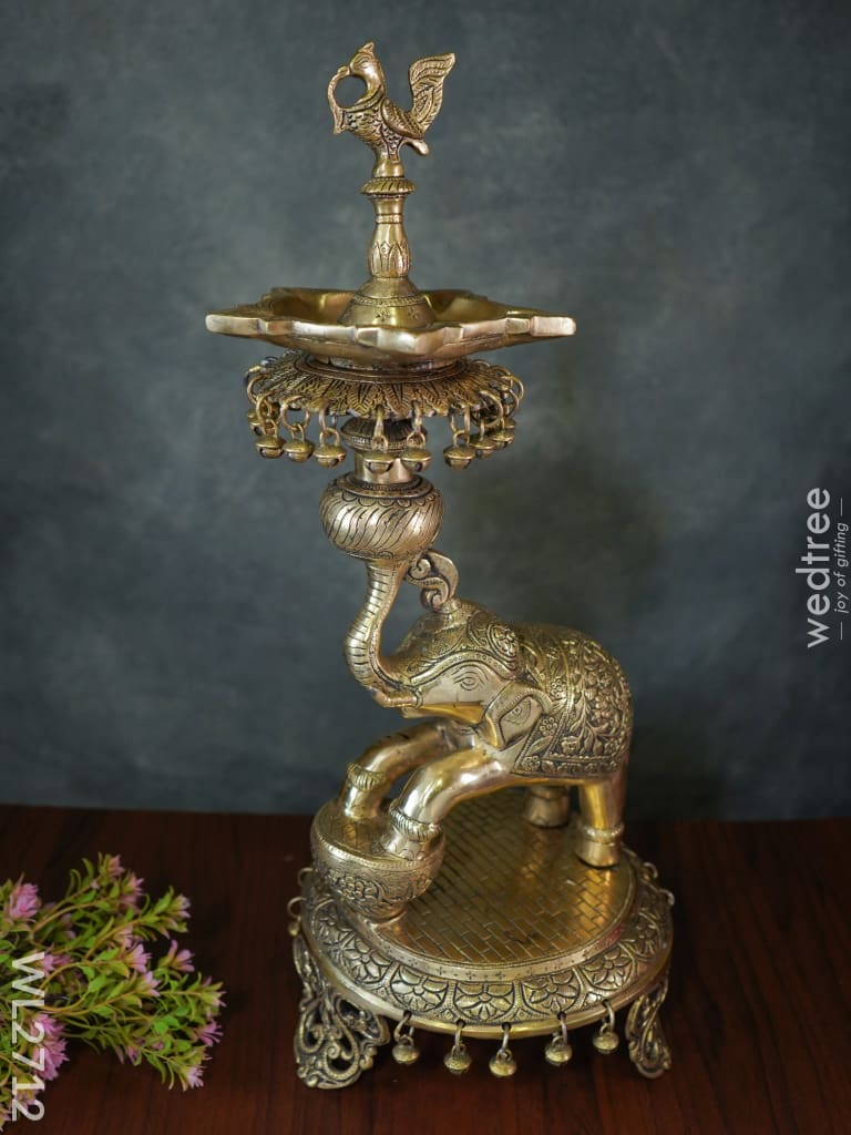 Brass Decorative Elephant 5 Face Diya With Bells - Wl2712