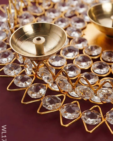 Brass Decorative Lotus Leaf Shaped Crystal Diya - WL1749 - Crystal gifts
