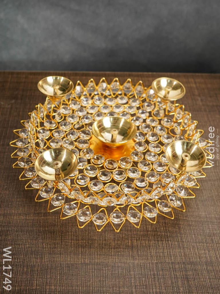 Decorative Lotus Leaf Shaped Crystal Diya - Wl1749 Gifts