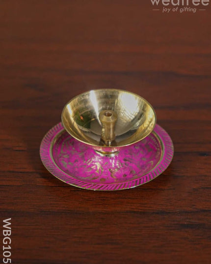 Brass Diya With Coloured Base - Wbg1056 Diyas