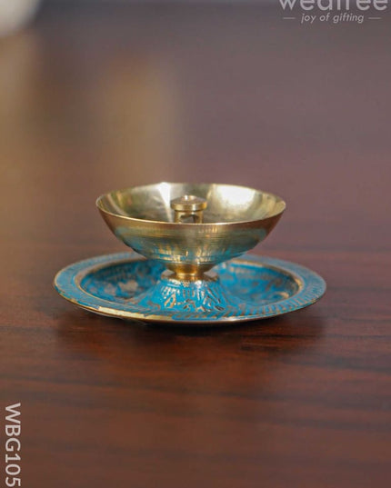 Brass Diya With Coloured Base - Wbg1056 Diyas