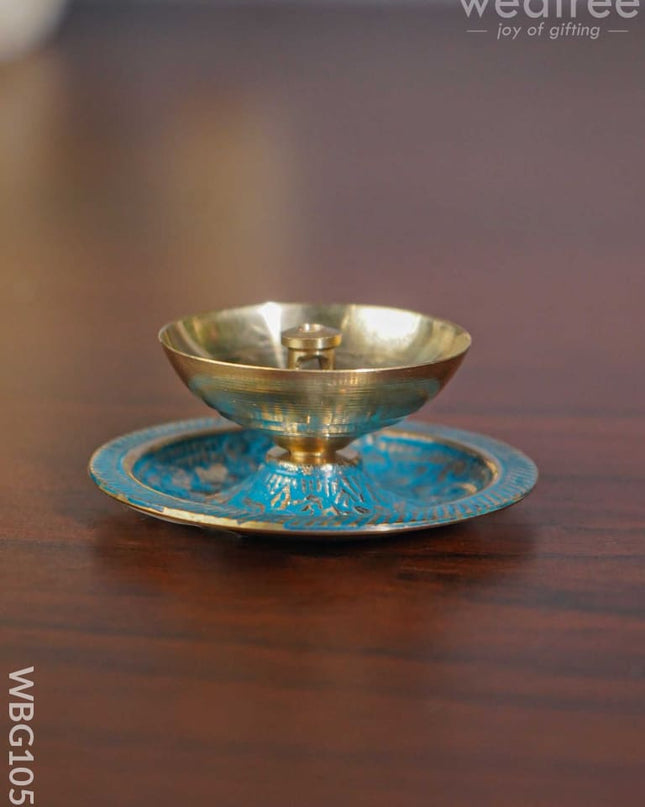 Brass Diya With Coloured Base - Wbg1056 Diyas